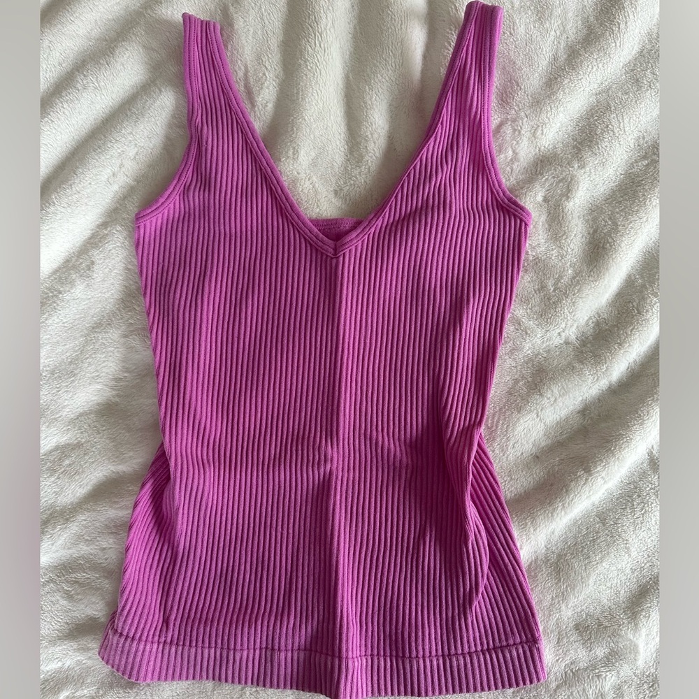 Aura Pink Fitted Ribbed Tank Top
